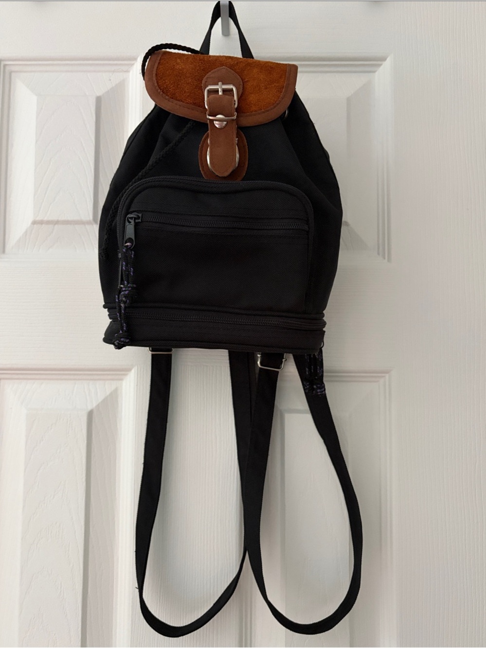Mini Black Backpack with Brown Suede Accent